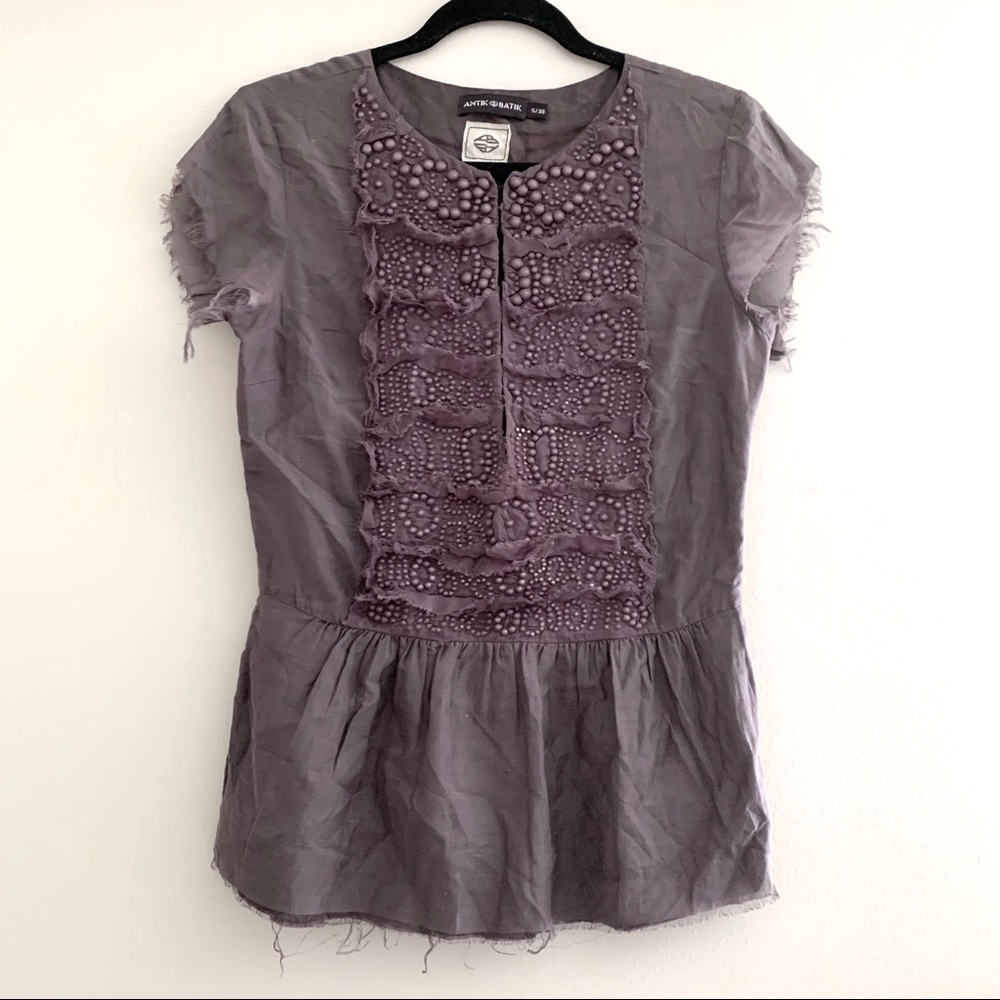 Antik Batik beaded embroidered raw hem top